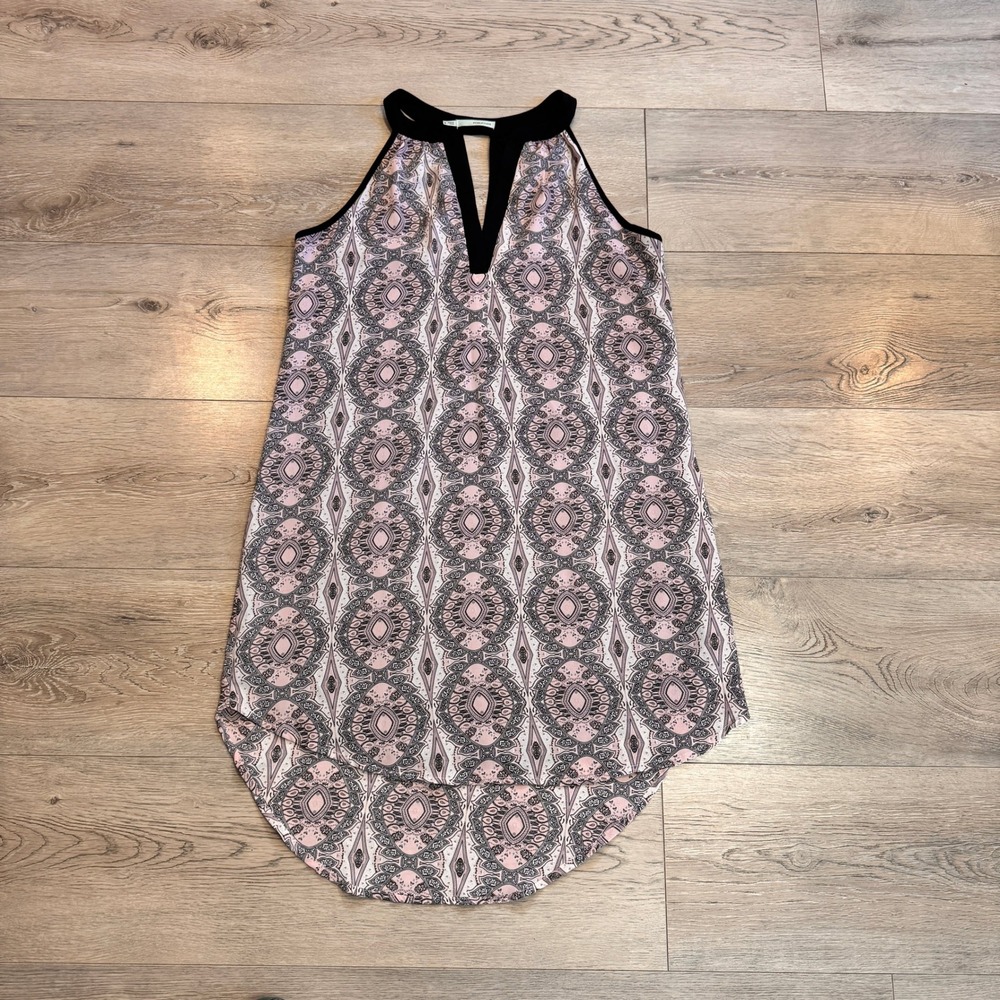 Maurices Womens Geometric Halter Dress Pink Black Sleeveless Small‎ S